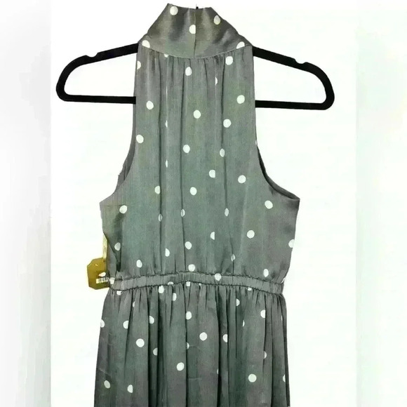 Ryegrass grey dot midi dress polka dot  stretch elastic waist sleeveless size Xs - Picture 8 of 10